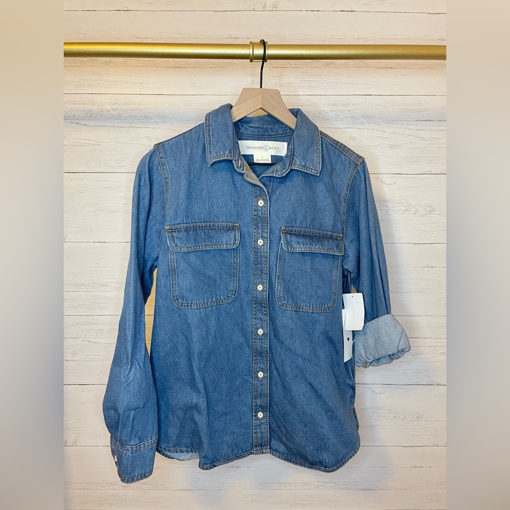 Treasure & Bond Denim Jean Shirt Jacket Button Down Size S